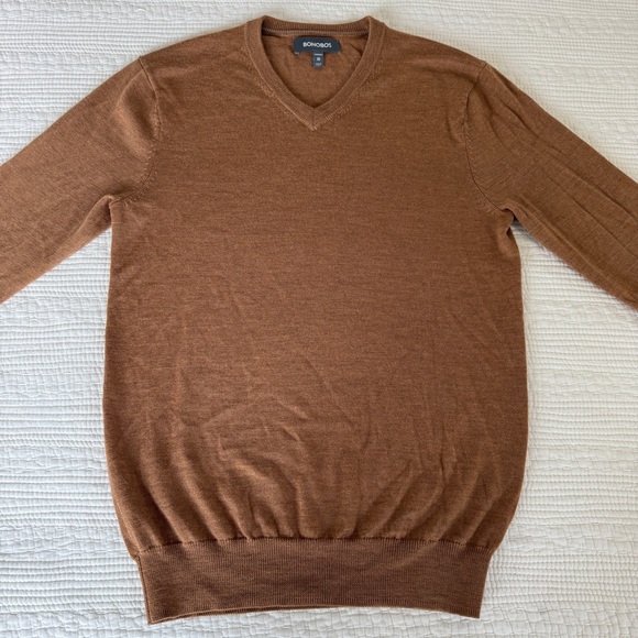 Bonobos Extra Fine Merino Wool Pullover Sweaterer V-Neck Brown Tan Men’s XS - Picture 4 of 15